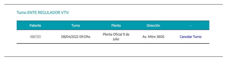 Paso 3 para consultar o cambiar el turno de la VTV en Florencio Varela